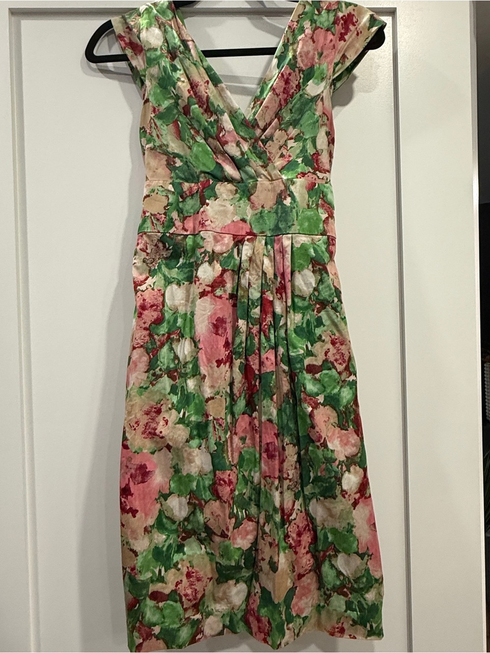 Talbots | Floral V-Neck Mini Dress in Green, Pink, Cream